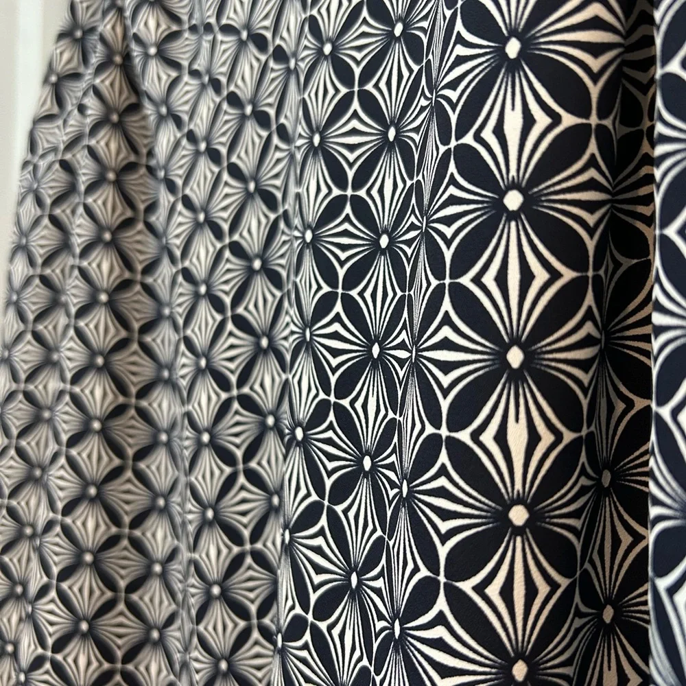 LOFT Navy Blue White Geometric Print Blouse Long Sleeve Size Large